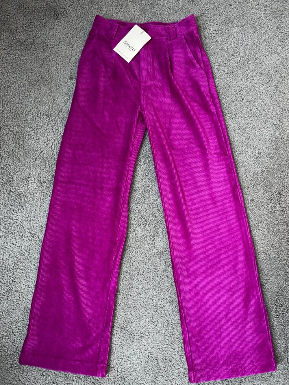 & Merci Magenta Stretch Corduroy Wide Leg Pants High Rise Pleated NWT Size S